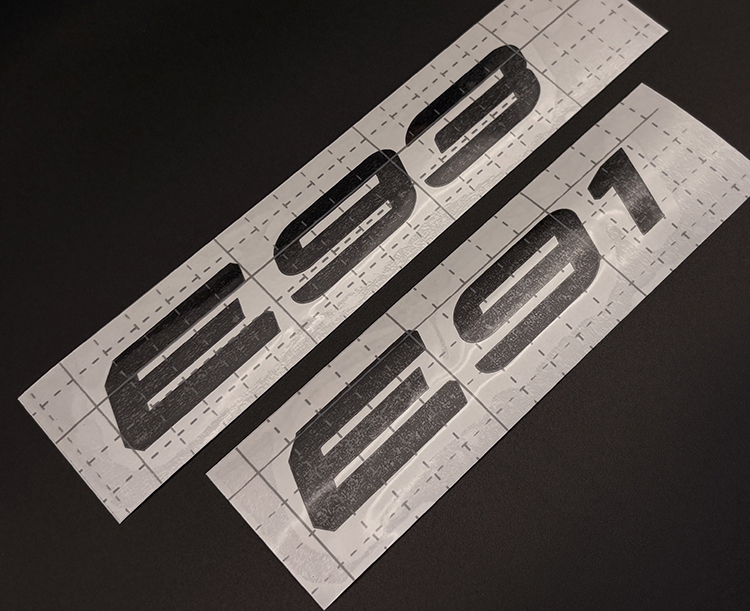 BMW E91 E93 decal lettering close-up, full view