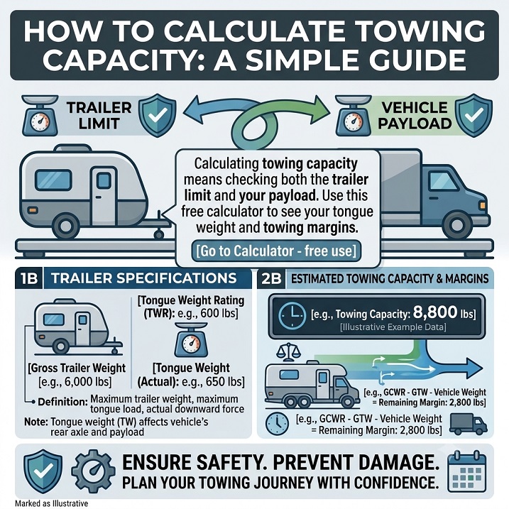 Pickup truck towing a trailer on the road