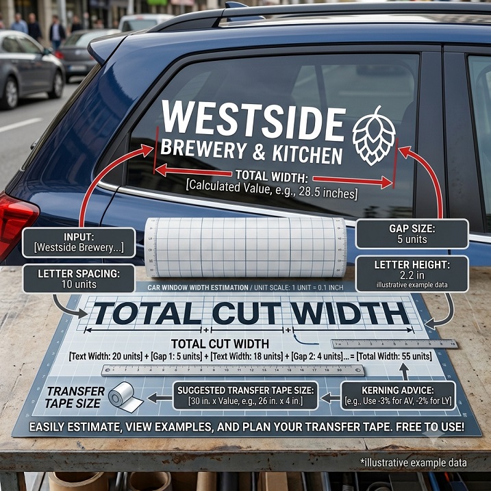 Car window lettering width estimated with the letter spacing helper