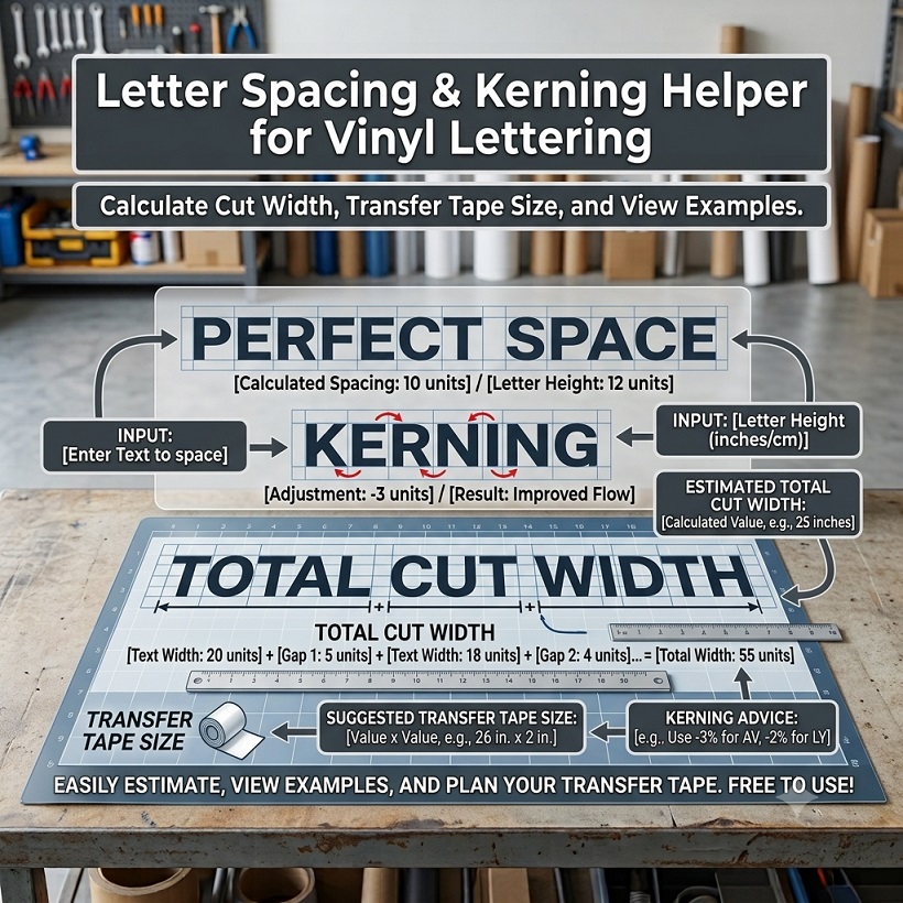 Letter spacing on vinyl lettering compared with tight, even and loose gaps