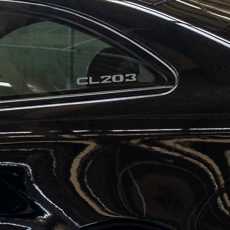 Mercedes CL203 decal applied to rear quarter glass