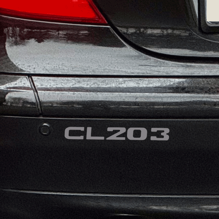 Mercedes CL203 decal applied to rear bumper